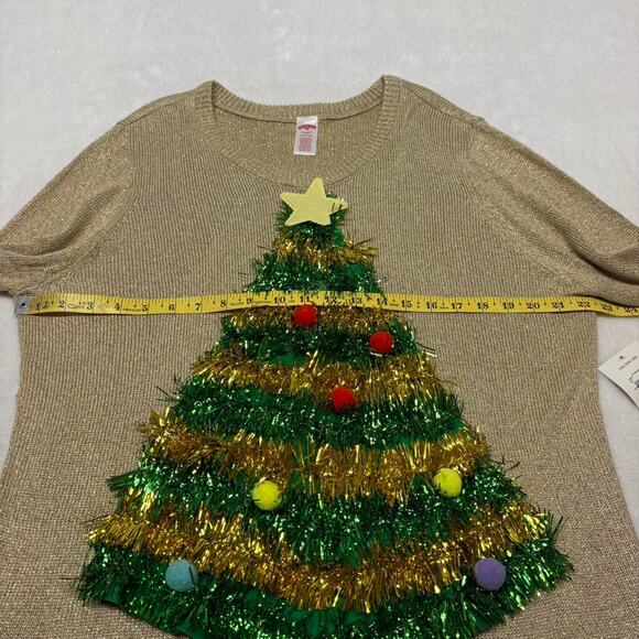 Metallic Sparkle Gold Ruffle Sleeve 3D Christmas Tree Ugly Christmas Sweater XXL - Picture 7 of 8